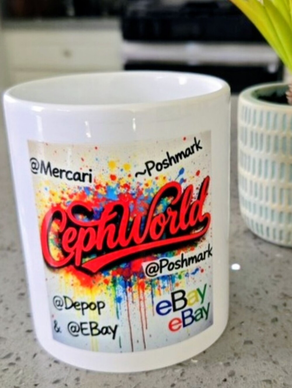 CephWorld Color Splash White Ceramic Coffee Mug | Glossy Logo Drinkware Gift.